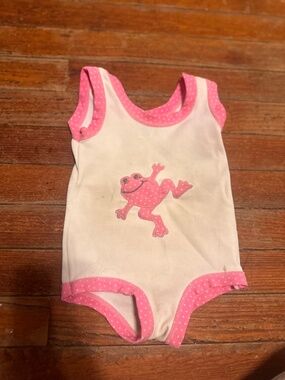 Vintage Carter's swimsuit size 24 months  One Piece w Pink Trim & Frog Applique
